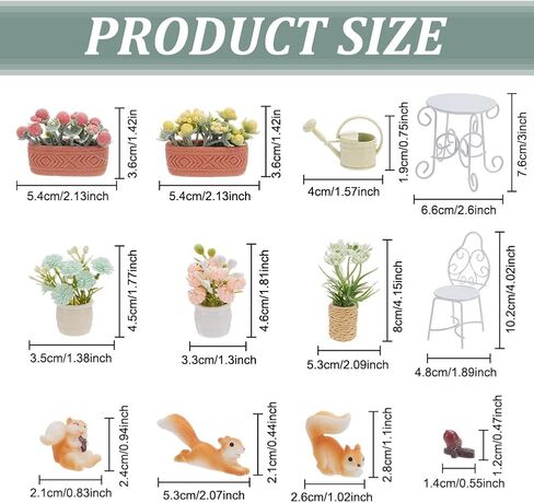 FREEBLOSS 13Pcs Dollhouse Furniture Set Miniature Patio Set with Mini Table Chairs Garden Plants Mini Squirrels Decor Doll House Furniture and Accessories Set in Saudi Arabia