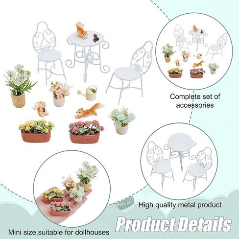 FREEBLOSS 13Pcs Dollhouse Furniture Set Miniature Patio Set with Mini Table Chairs Garden Plants Mini Squirrels Decor Doll House Furniture and Accessories Set in Saudi Arabia
