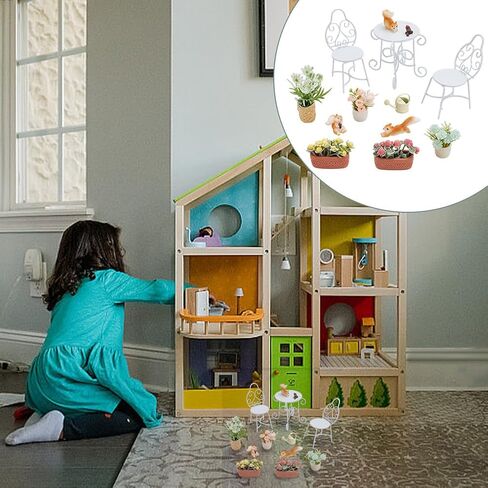 FREEBLOSS 13Pcs Dollhouse Furniture Set Miniature Patio Set with Mini Table Chairs Garden Plants Mini Squirrels Decor Doll House Furniture and Accessories Set in Saudi Arabia