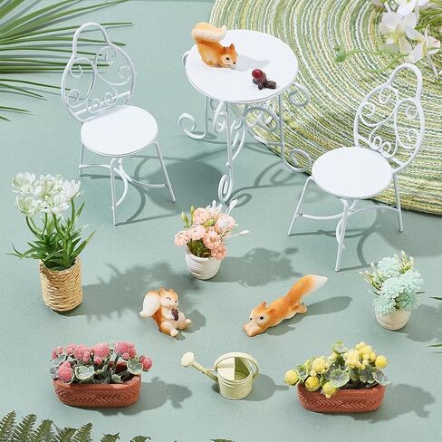 FREEBLOSS 13Pcs Dollhouse Furniture Set Miniature Patio Set with Mini Table Chairs Garden Plants Mini Squirrels Decor Doll House Furniture and Accessories Set in Saudi Arabia