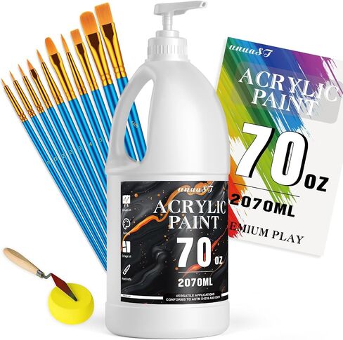 White Acrylic Paint 70oz, Acrylic Paint White for Multi Surface, Rich Art Painting Supplies for Artists & Beginners with Pump, Brush (2070 ml, 0.55 Gallon) in Saudi Arabia