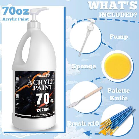 White Acrylic Paint 70oz, Acrylic Paint White for Multi Surface, Rich Art Painting Supplies for Artists & Beginners with Pump, Brush (2070 ml, 0.55 Gallon) in Saudi Arabia