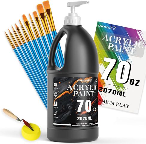 Paint Acrylic Paint 70 أوقية ، Paint Acrylic Paint White for Multi Surface ، لوازم الطلاء الفنية الغنية للفنانين والمبتدئين مع المضخة ، الفرشاة (2070 مل ، 0.55 جالون) in Kuwait