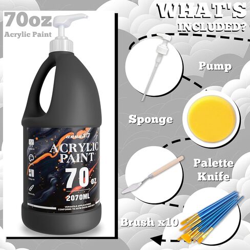 Paint Acrylic Paint 70 أوقية ، Paint Acrylic Paint White for Multi Surface ، لوازم الطلاء الفنية الغنية للفنانين والمبتدئين مع المضخة ، الفرشاة (2070 مل ، 0.55 جالون) in Kuwait