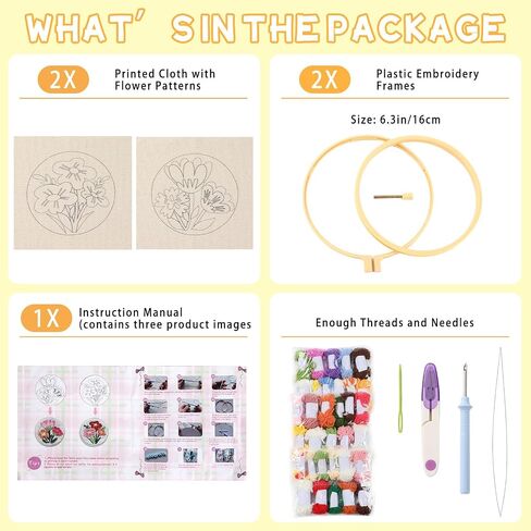 ojustbeok 1 Set Punch Needle Embroidery Starter Kits Includes Punching Needling Fabric with Pattern, Yarns, Embroidery Hoops, Sewing Needles, Instruction for Adults Beginner DIY Handmade Crafts Gifts in Saudi Arabia