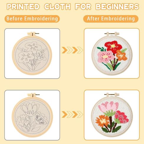 ojustbeok 1 Set Punch Needle Embroidery Starter Kits Includes Punching Needling Fabric with Pattern, Yarns, Embroidery Hoops, Sewing Needles, Instruction for Adults Beginner DIY Handmade Crafts Gifts in Saudi Arabia