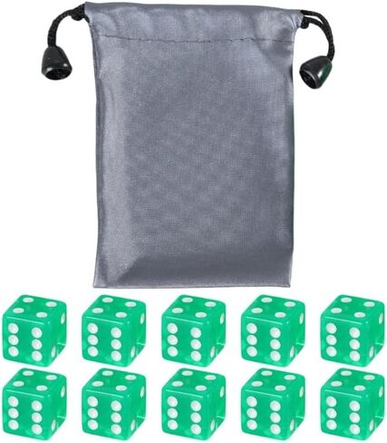 10 Pcs Green 6 Sided Dice D6 Game Transparent Green 19mm + Bag Set Role Playing Dice Table Accessories in Saudi Arabia