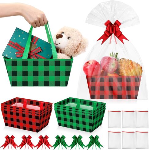 6 Pack Fall Basket for Gifts Empty with Cellophane Bags Pull Bows Fall Maple Leaf Paper Basket Orange Autumn Gift Box for Autumn Thanksgiving Party Favors, 9.8 x 6.5 Inch in Saudi Arabia