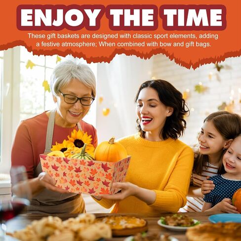 6 Pack Fall Basket for Gifts Empty with Cellophane Bags Pull Bows Fall Maple Leaf Paper Basket Orange Autumn Gift Box for Autumn Thanksgiving Party Favors, 9.8 x 6.5 Inch in Saudi Arabia