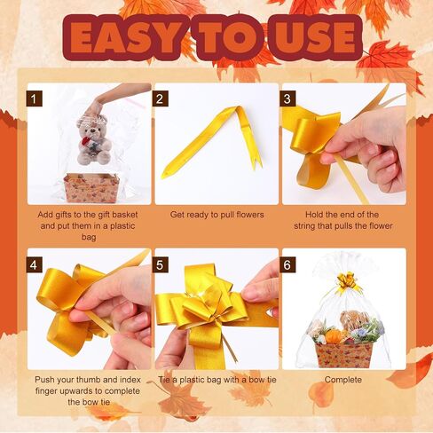 6 Pack Fall Basket for Gifts Empty with Cellophane Bags Pull Bows Fall Maple Leaf Paper Basket Orange Autumn Gift Box for Autumn Thanksgiving Party Favors, 9.8 x 6.5 Inch in Saudi Arabia