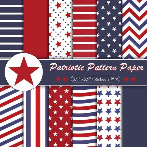 Konsait 36 sheets Patriotic Origami Paper 6x6, Red White and Blue Decorative Cardstock Double Sided Scrapbook Papers Craft Paper Sheets 4th of July Crafts Scrapbook Supplies in Saudi Arabia