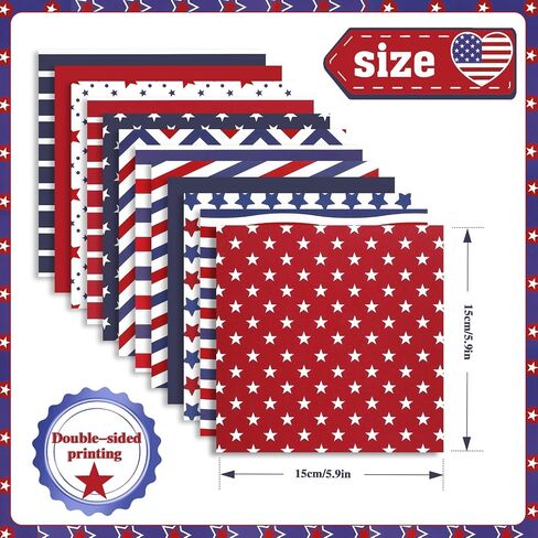 Konsait 36 sheets Patriotic Origami Paper 6x6, Red White and Blue Decorative Cardstock Double Sided Scrapbook Papers Craft Paper Sheets 4th of July Crafts Scrapbook Supplies in Saudi Arabia