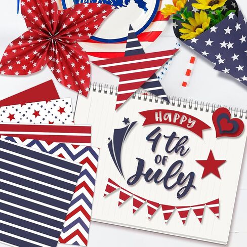 Konsait 36 sheets Patriotic Origami Paper 6x6, Red White and Blue Decorative Cardstock Double Sided Scrapbook Papers Craft Paper Sheets 4th of July Crafts Scrapbook Supplies in Saudi Arabia