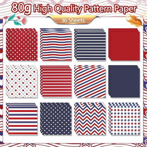 Konsait 36 sheets Patriotic Origami Paper 6x6, Red White and Blue Decorative Cardstock Double Sided Scrapbook Papers Craft Paper Sheets 4th of July Crafts Scrapbook Supplies in Saudi Arabia