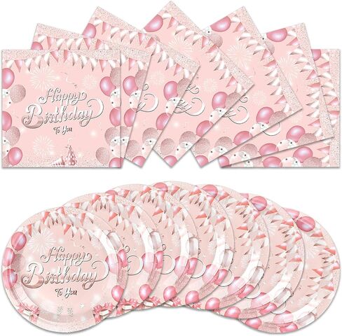 40pcs Pink Rose Gold Party Tableware set,Pink Happy Birthday Plates and Napkins Halloween Birthday Party Decorations Paper Tableware Disposable Themed Party Decor Favors for Kids in Kuwait