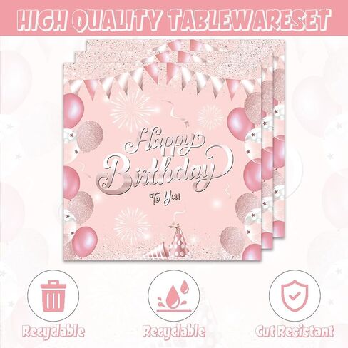 40pcs Pink Rose Gold Party Tableware set,Pink Happy Birthday Plates and Napkins Halloween Birthday Party Decorations Paper Tableware Disposable Themed Party Decor Favors for Kids in Kuwait