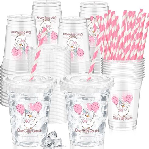 Domensi 50 Pcs Plastic Cups with Lids Straws 12 oz Hallowee Party Clear in Saudi Arabia