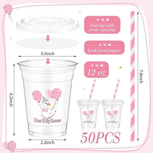 Domensi 50 Pcs Plastic Cups with Lids Straws 12 oz Hallowee Party Clear in Saudi Arabia