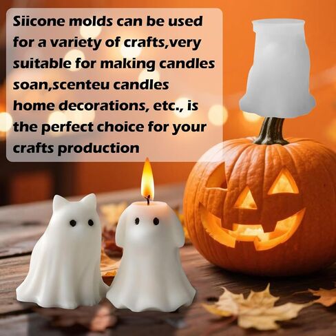 Halloween Animal Ghost Candle Mold, Cat Dog Resin Casting Ghost Silicone Molds, DIY Scented Candle Mold for Halloween Soap Molds (Cat+Dog) in Saudi Arabia