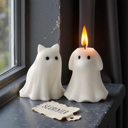 Halloween Animal Ghost Candle Mold, Cat Dog Resin Casting Ghost Silicone Molds, DIY Scented Candle Mold for Halloween Soap Molds (Cat+Dog) in Saudi Arabia