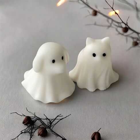 Halloween Animal Ghost Candle Mold, Cat Dog Resin Casting Ghost Silicone Molds, DIY Scented Candle Mold for Halloween Soap Molds (Cat+Dog) in Saudi Arabia