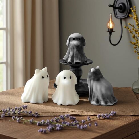 Halloween Animal Ghost Candle Mold, Cat Dog Resin Casting Ghost Silicone Molds, DIY Scented Candle Mold for Halloween Soap Molds (Cat+Dog) in Saudi Arabia