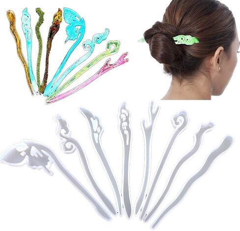 Tustao 5 Pcs White Silicone Resin Hairpins Molds Hair Stick Kit for Jewelry Crafts Making Jewelry Resin Casting Molds,Jewelry Casting Supplies in Saudi Arabia