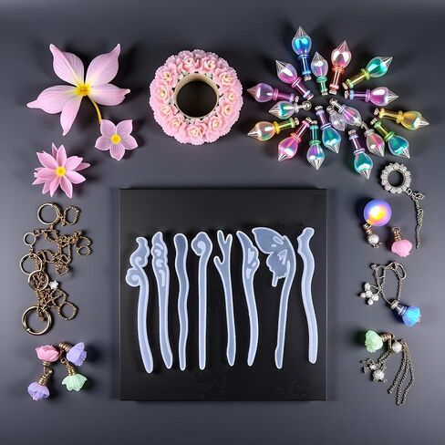 Tustao 5 Pcs White Silicone Resin Hairpins Molds Hair Stick Kit for Jewelry Crafts Making Jewelry Resin Casting Molds,Jewelry Casting Supplies in Saudi Arabia
