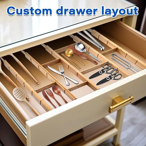 6 Pack Bamboo Drigher Dividers مع 12 إدراج قابلة للتوسيع قابلة للتعديل 17 "إلى 22" منظمي منظمي الدرج للمطبخ ، غرفة النوم ، المنزل ، الملابس ، الخزانة ، المكتب in Saudi Arabia
