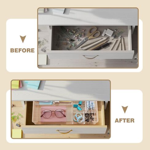 3 Pack Stackable Clear Drawer Organizer Trays 13.7" x 8.7" x 2" Plastic Acrylic Drawer Divider for Desk with 8 Compartments for Pens Paper Clips Sticky Notes Office Bathroom Arrangement in Saudi Arabia