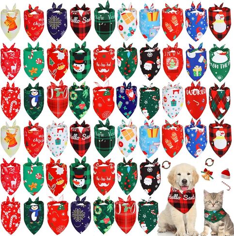 60 PCS Christmas Dog Bandanas Bulk XMAS Cat Cat Pibs قابلة للتعديل الكلب المثلث الألياف الأليف العطلة للحيوانات الأليفة الصغيرة إلى كبيرة للحيوانات الأليفة (نمط سانتا) in Kuwait