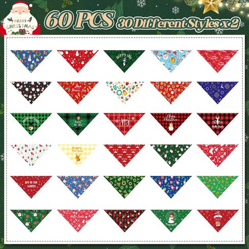 60 PCS Christmas Dog Bandanas Bulk XMAS Cat Cat Pibs قابلة للتعديل الكلب المثلث الألياف الأليف العطلة للحيوانات الأليفة الصغيرة إلى كبيرة للحيوانات الأليفة (نمط سانتا) in Kuwait