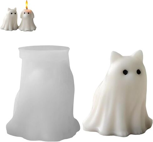 Halloween Animal Ghost Candle Mold, Cat Dog Resin Casting Ghost Silicone Molds, DIY Scented Candle Mold for Halloween Soap Molds (Cat+Dog) in Saudi Arabia