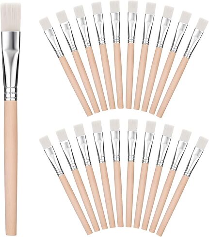 20Pcs 3/5 Inch Flat Paint Brushes, Wood Paint Brush, Watercolor Paint Brush, Small Paint Brushes with Wooden Handle, Craft Paint Brushes for Watercolor, Oil, Crafts, Face Body Art, Acrylic, White in Saudi Arabia