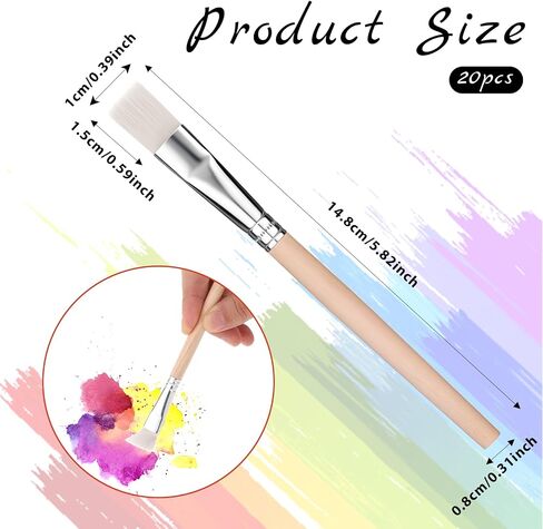 20Pcs 3/5 Inch Flat Paint Brushes, Wood Paint Brush, Watercolor Paint Brush, Small Paint Brushes with Wooden Handle, Craft Paint Brushes for Watercolor, Oil, Crafts, Face Body Art, Acrylic, White in Saudi Arabia