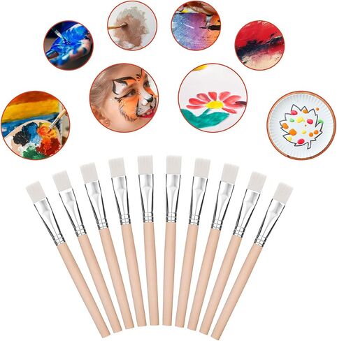 20Pcs 3/5 Inch Flat Paint Brushes, Wood Paint Brush, Watercolor Paint Brush, Small Paint Brushes with Wooden Handle, Craft Paint Brushes for Watercolor, Oil, Crafts, Face Body Art, Acrylic, White in Saudi Arabia