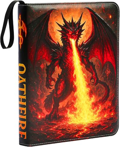 Trading Card Binder 9-Pocket 900 Cards, Premium PU Leather Zippered Album for TCG, MTG, Sports Cards — Fire Dragon Design, Oathfire Collector Edition in Saudi Arabia