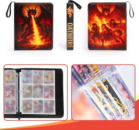 Trading Card Binder 9-Pocket 900 Cards, Premium PU Leather Zippered Album for TCG, MTG, Sports Cards — Fire Dragon Design, Oathfire Collector Edition in Saudi Arabia