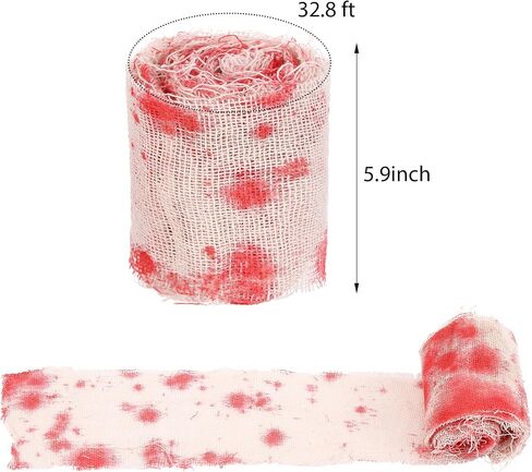 Preboun Halloween Mummy Lundage Wrap Bloody Gauze Zombie Makeup Props Creepy Costume Ldage Cosplay Party (Black ، 65.6 ft x 3.15 Inch) in Saudi Arabia