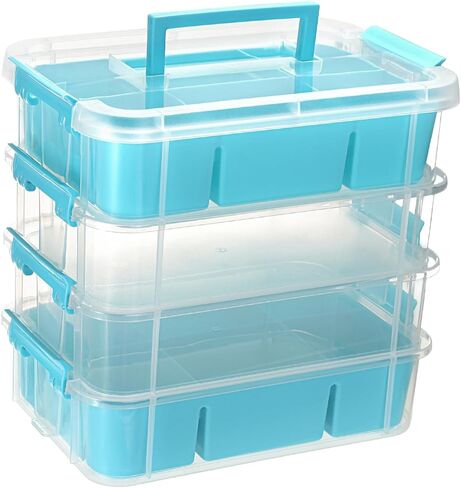 BTSKY 4-Layer Plastic Craft Storage Container with 2 Removable Tray, Stackable Art & Craft Supply Storage Organizer Multipurpose Portable Sewing Box for Bead Tool Office Supplies-10.2"x7.1"x9.9",Blue in Saudi Arabia