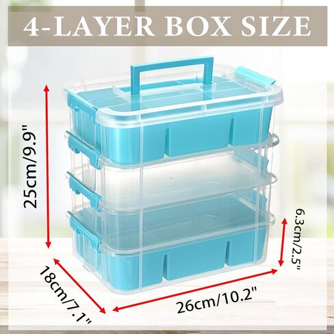 BTSKY 4-Layer Plastic Craft Storage Container with 2 Removable Tray, Stackable Art & Craft Supply Storage Organizer Multipurpose Portable Sewing Box for Bead Tool Office Supplies-10.2"x7.1"x9.9",Blue in Saudi Arabia