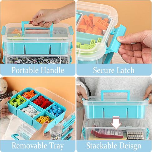BTSKY 4-Layer Plastic Craft Storage Container with 2 Removable Tray, Stackable Art & Craft Supply Storage Organizer Multipurpose Portable Sewing Box for Bead Tool Office Supplies-10.2"x7.1"x9.9",Blue in Saudi Arabia