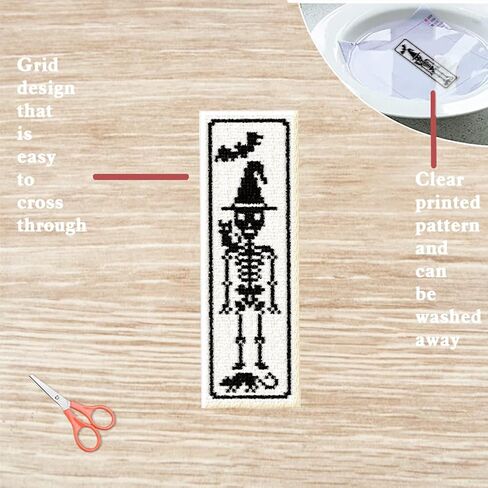 FREEBLOSS 6 Set Halloween Cross Stitch Bookmark Stamped Cross Stitch Kit with Magic Dream Patterns Skeleton Witch Cat Embroidery Kit with Instruction DIY Bookmark Kit for Gift Adults 8.67''x3'' in Saudi Arabia
