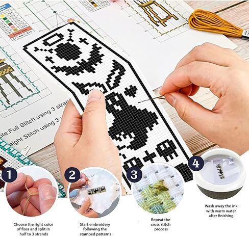 FREEBLOSS 6 Set Halloween Cross Stitch Bookmark Stamped Cross Stitch Kit with Magic Dream Patterns Skeleton Witch Cat Embroidery Kit with Instruction DIY Bookmark Kit for Gift Adults 8.67''x3'' in Saudi Arabia