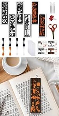 FREEBLOSS 6 Set Halloween Cross Stitch Bookmark Stamped Cross Stitch Kit with Magic Dream Patterns Skeleton Witch Cat Embroidery Kit with Instruction DIY Bookmark Kit for Gift Adults 8.67''x3'' in Saudi Arabia