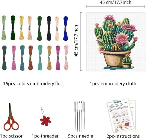 FREEBLOSS Cross Stitch Kit Cactus Stamped Cross Stitch Wall Hanging for Adults with Instructions Pure Cotton Cloth for Beginnrs 17.7''*17.7'' No Frame in Saudi Arabia
