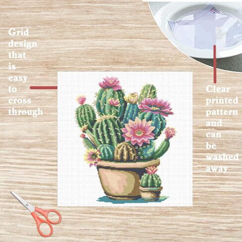 FREEBLOSS Cross Stitch Kit Cactus Stamped Cross Stitch Wall Hanging for Adults with Instructions Pure Cotton Cloth for Beginnrs 17.7''*17.7'' No Frame in Saudi Arabia