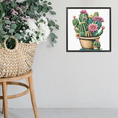 FREEBLOSS Cross Stitch Kit Cactus Stamped Cross Stitch Wall Hanging for Adults with Instructions Pure Cotton Cloth for Beginnrs 17.7''*17.7'' No Frame in Saudi Arabia