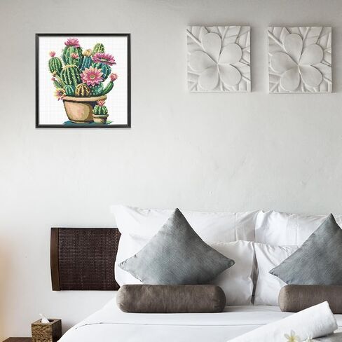 FREEBLOSS Cross Stitch Kit Cactus Stamped Cross Stitch Wall Hanging for Adults with Instructions Pure Cotton Cloth for Beginnrs 17.7''*17.7'' No Frame in Saudi Arabia