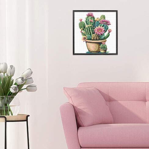 FREEBLOSS Cross Stitch Kit Cactus Stamped Cross Stitch Wall Hanging for Adults with Instructions Pure Cotton Cloth for Beginnrs 17.7''*17.7'' No Frame in Saudi Arabia